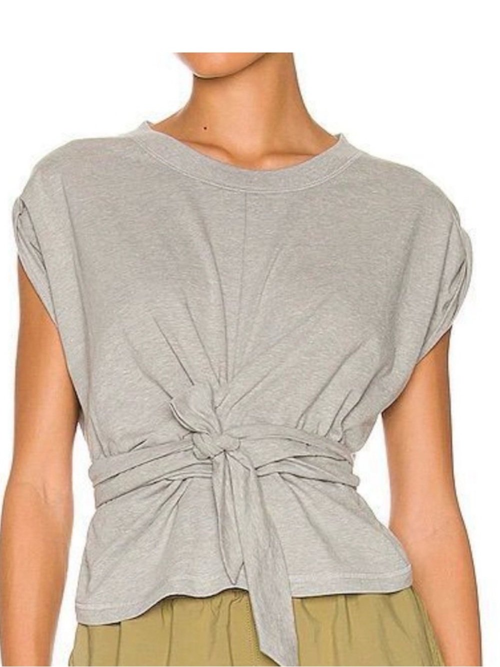 FP Movement by Free People Light Gray Tie-Waist Crewneck Top